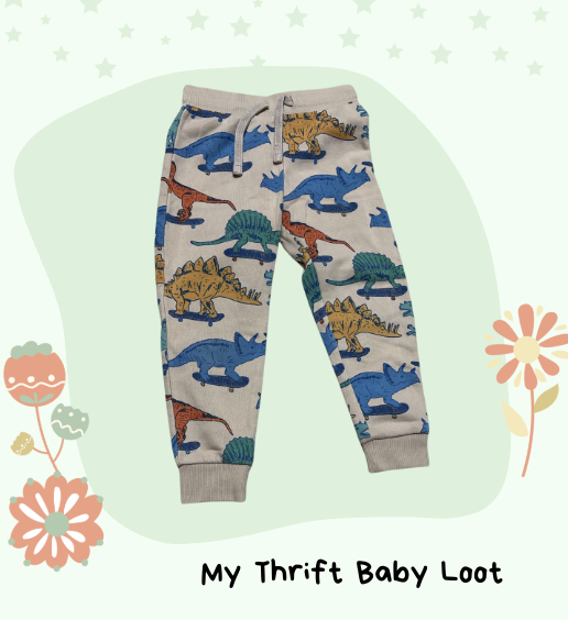 Preloved Marks and Spencers dinosaur print beige trackpants (2-3 years)